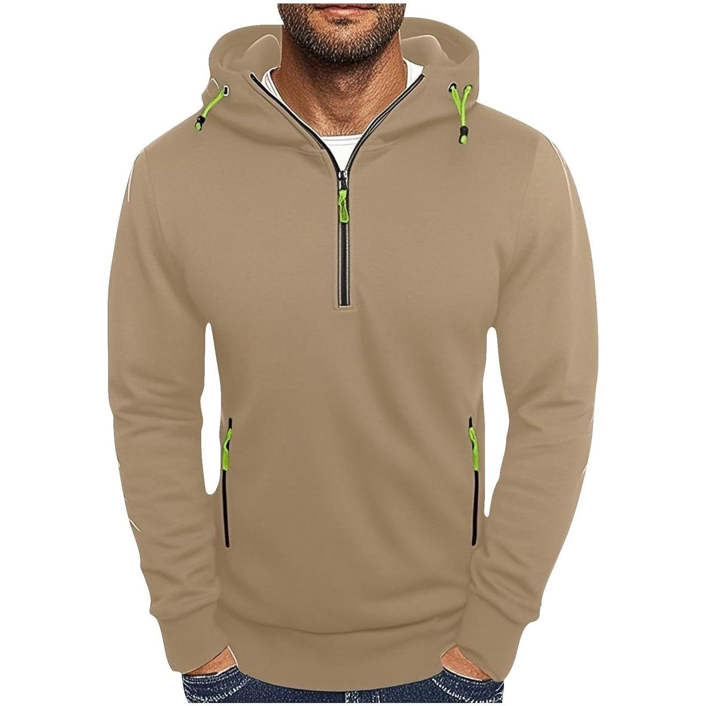 Herren modischer Kapuzenpullover mit zwei Taschen und halbem Reißverschluss ModeGeist