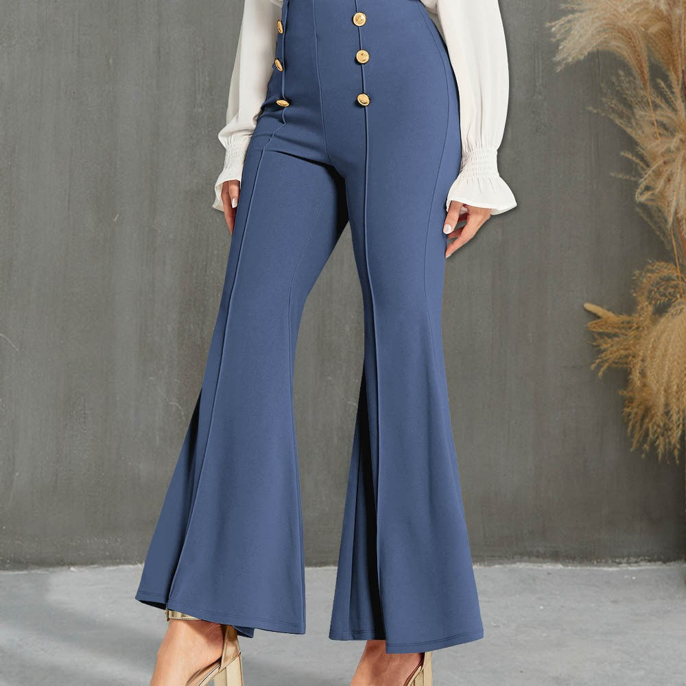 Modegeist Damenhose: Weite, hochgeschnittene Hose mit Knöpfen