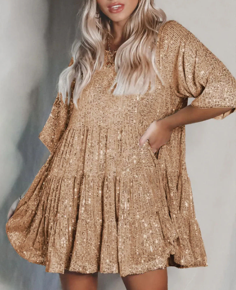 Damen funkelndes.Blusenkleid mit lockerer Passform ModeGeist