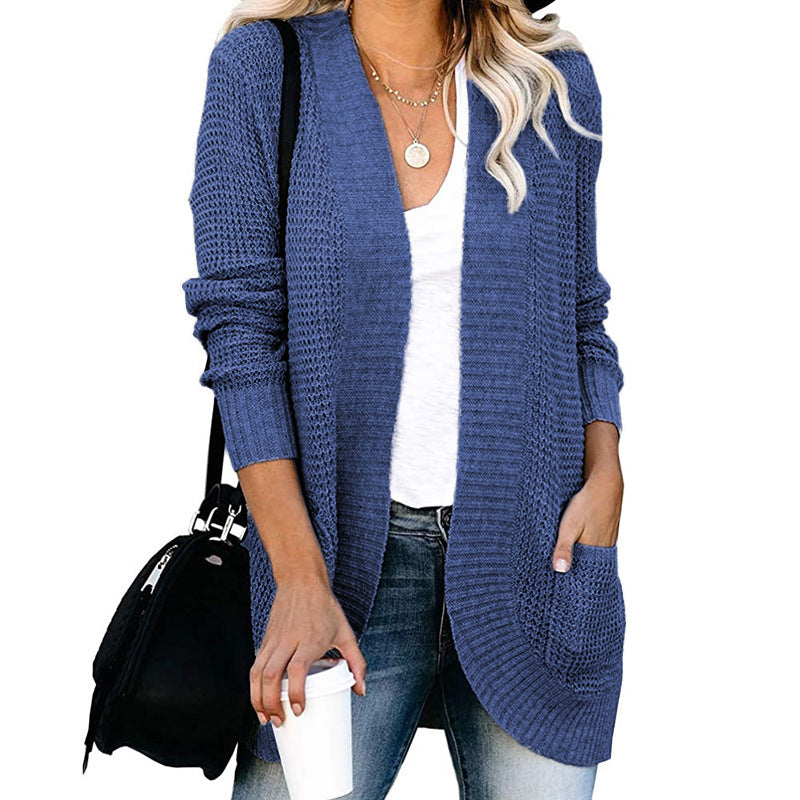 Damen lässige Strickjacke mit Taschen und offener Front ModeGeist
