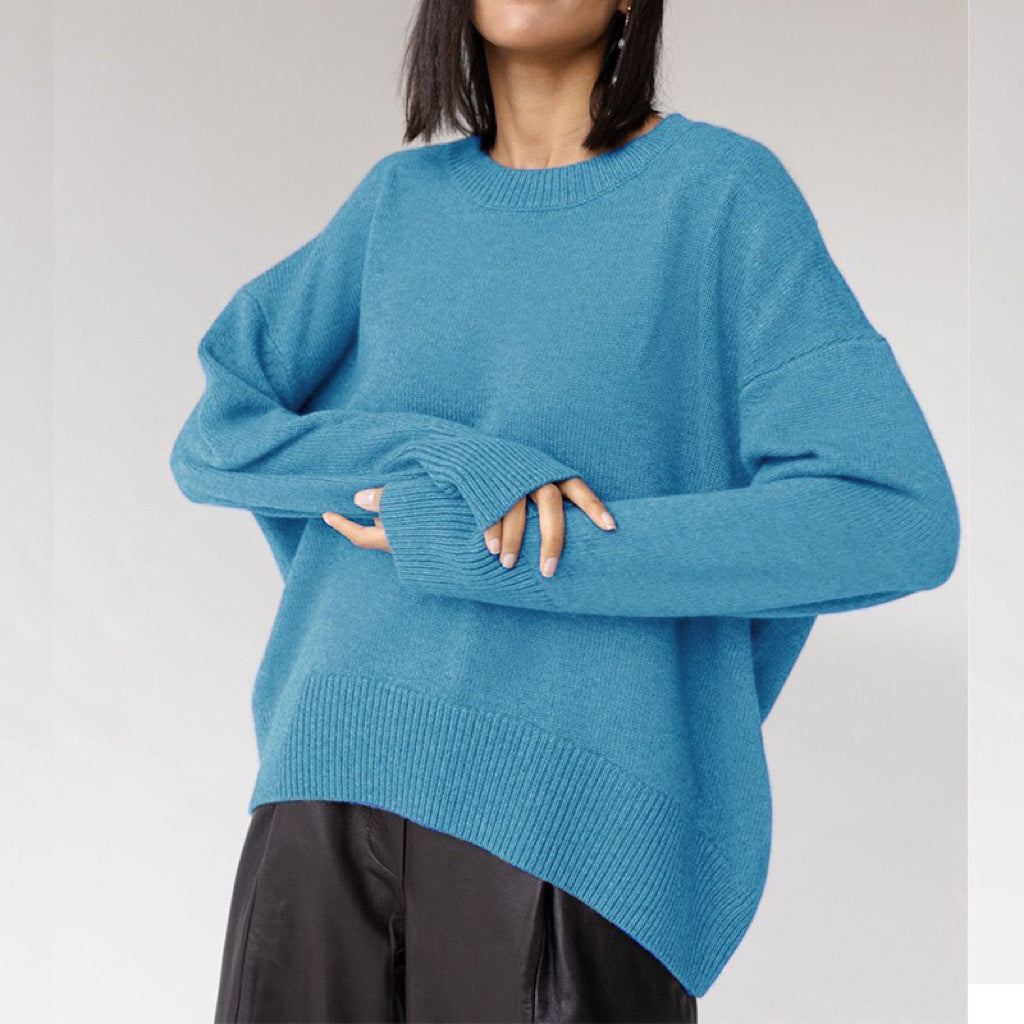 Damen Oversized Pullover mit feinem Strickmuster und breiten Bündchen ModeGeist