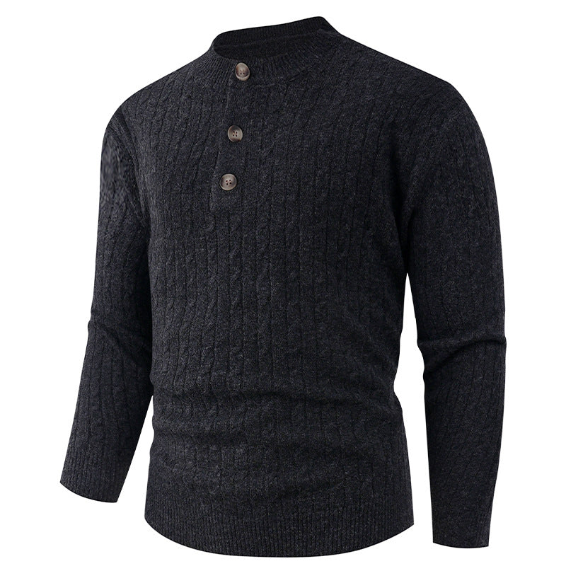 Herren Grobstrickpullover mit modernem Schalkragen und Knopfdetails ModeGeist