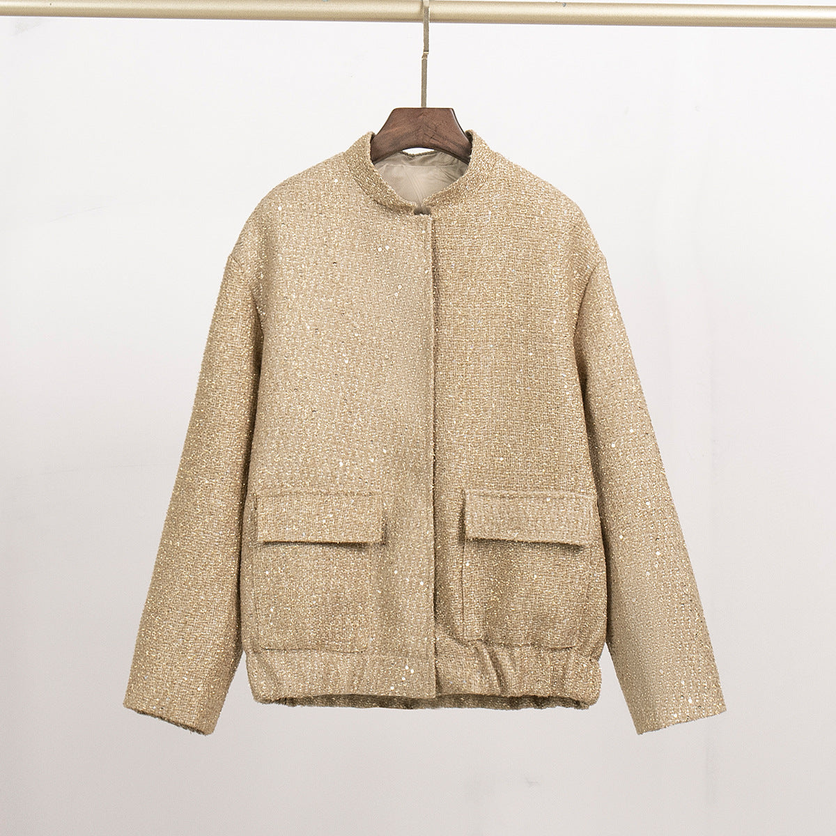 Damen Glitzerjacke mit praktischen Taschen und elastischem Saum ModeGeist