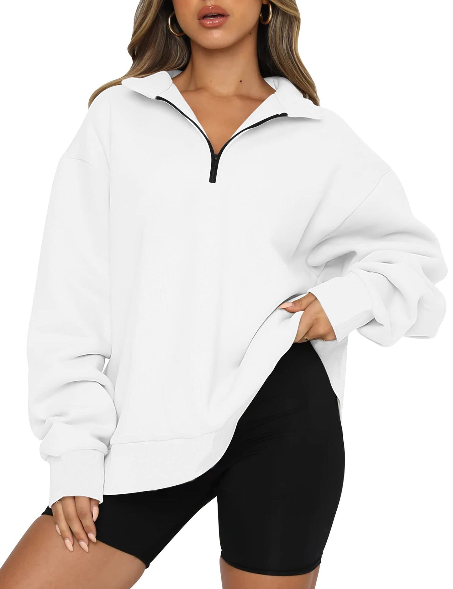 Damen Oversized Sweatshirt mit kurzem Reißverschluss und lässigem Schnitt ModeGeist