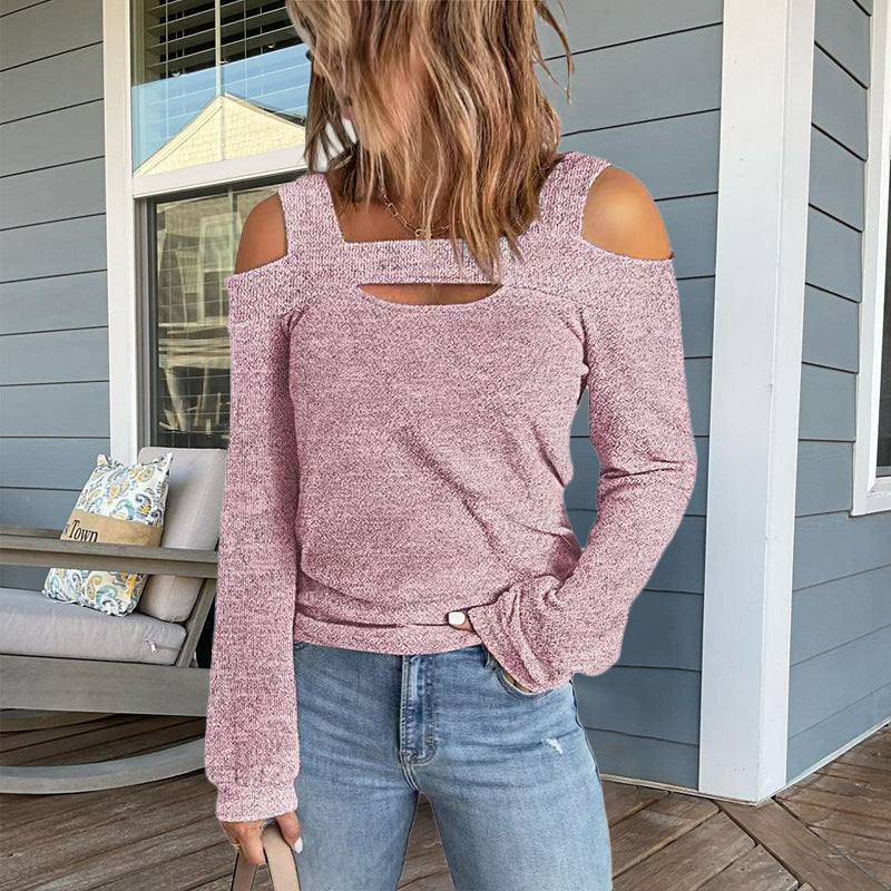 Damen modisches Longsleeve-Top mit Cut-Out-Details und Schulterfreiem Design ModeGeist