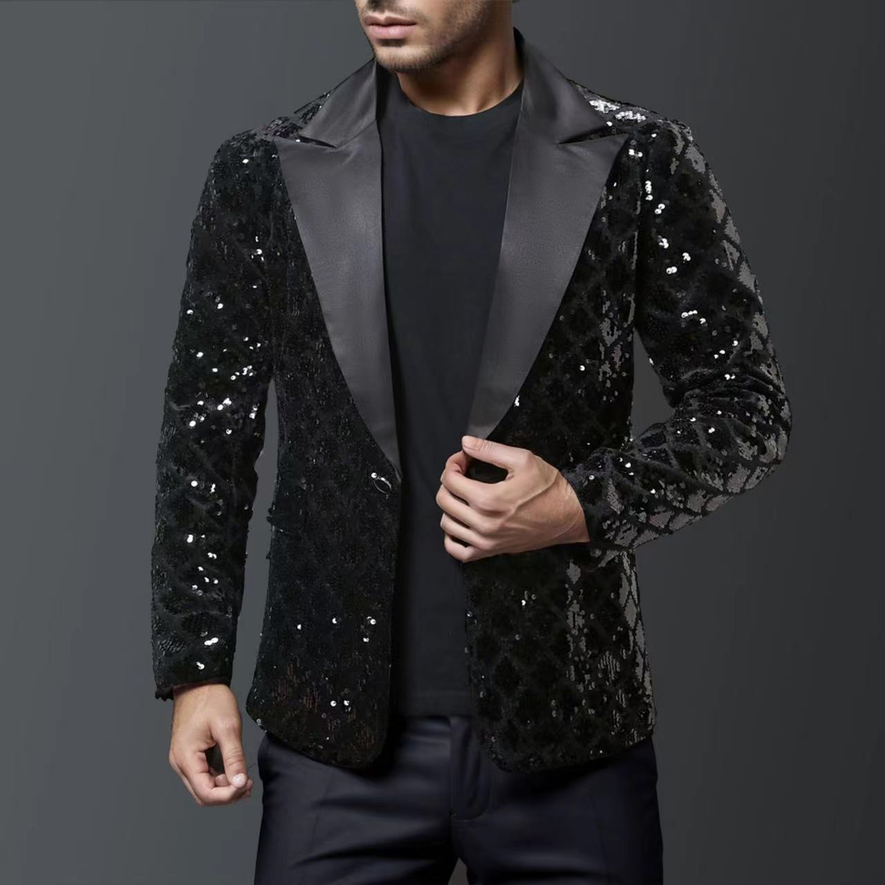 Herren glitzernder Smokingblazer mit luxuriösen Paillettenmustern ModeGeist