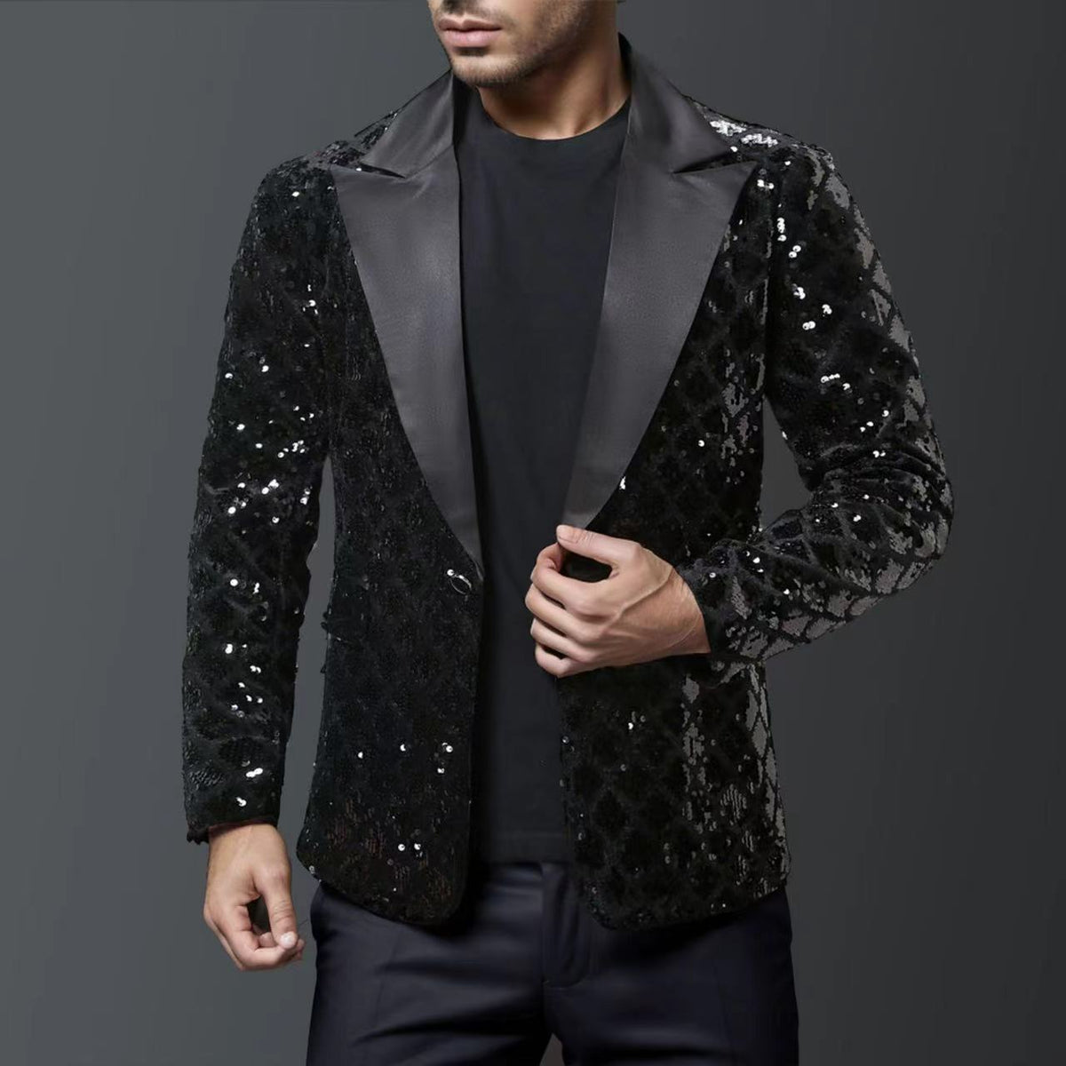 Herren glitzernder Smokingblazer mit luxuriösen Paillettenmustern ModeGeist
