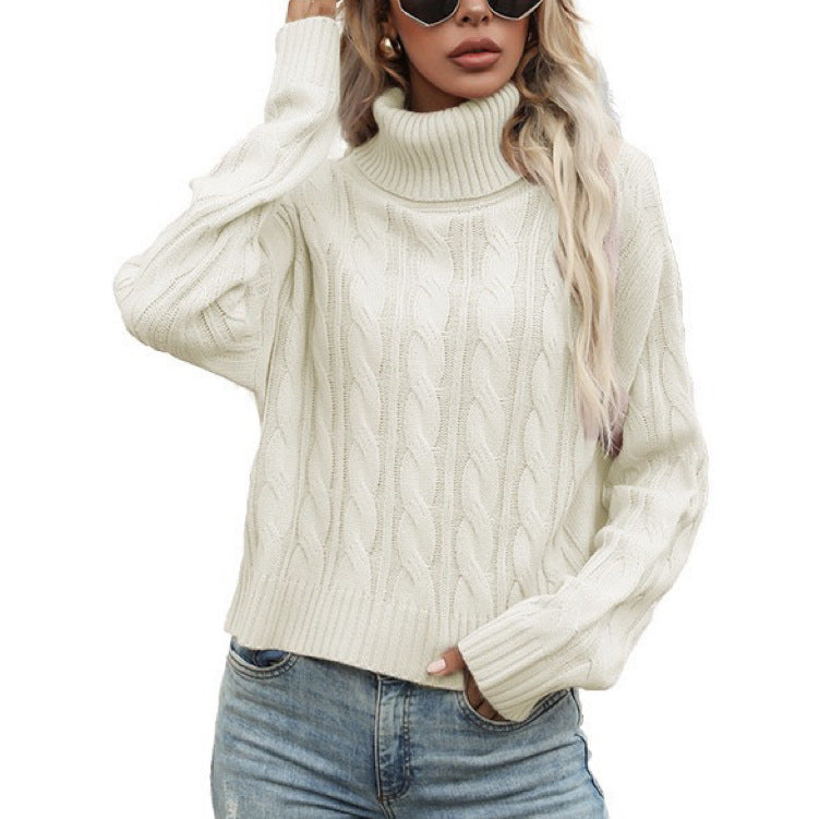 Damen Rollkragenpullover mit strukturiertem Zopfmuster und lässigem Schnitt ModeGeist