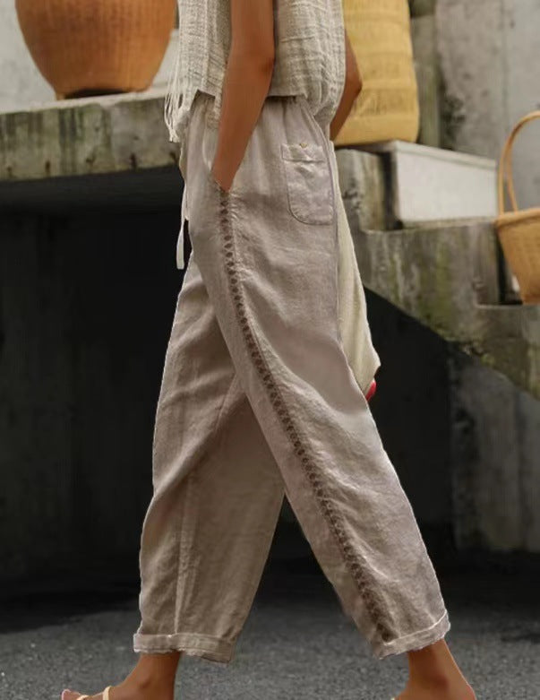 Damen lässige Leinenhose mit seitlichen Schneidern ModeGeist