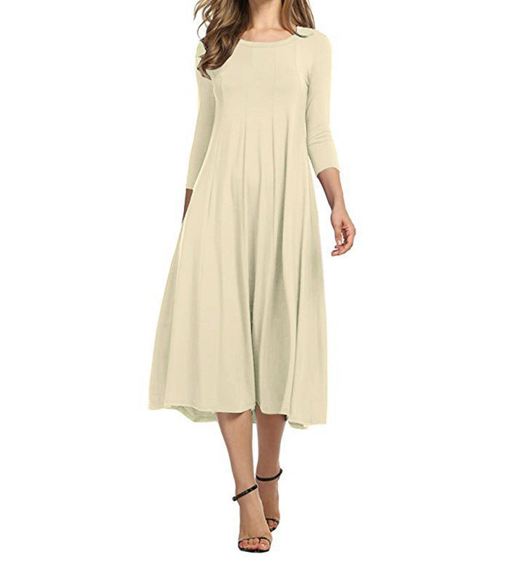 Schwingendes Damen-Midi-Kleid mit lässigen ¾-Ärmeln - Elegantes Design