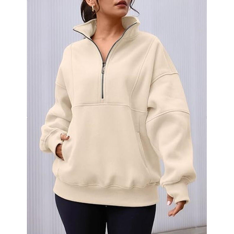 Damen Sweatshirt mit halbem Reißverschluss und oversized Schnitt ModeGeist