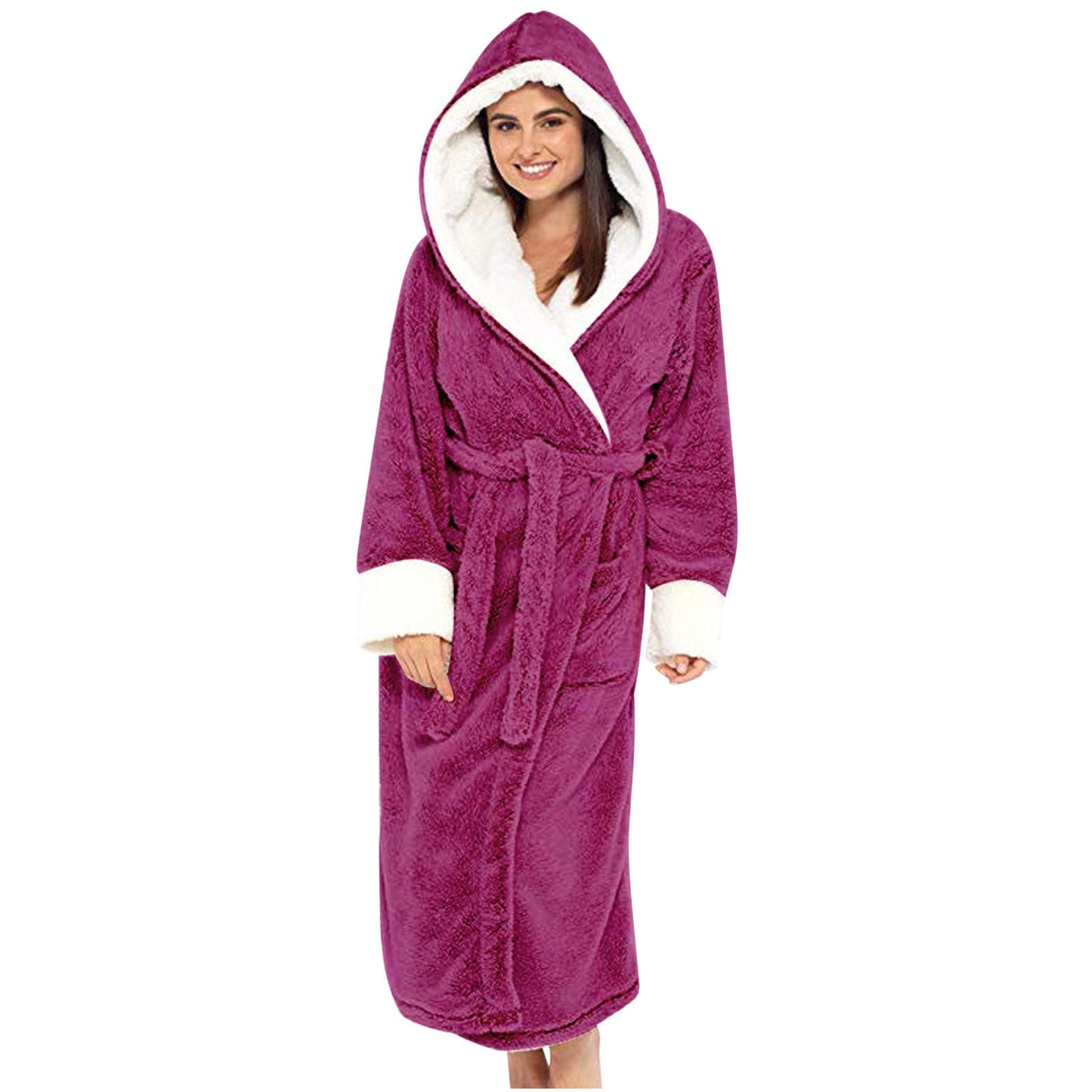 Damen Kuscheliger Fleece-Morgenmantel mit Kapuze und Gürtel ModeGeist