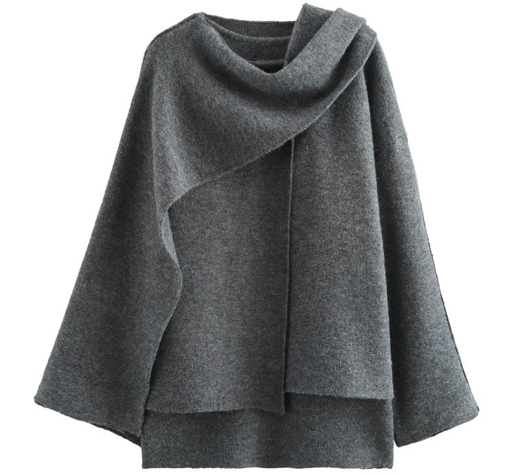 ModeGeist | Mantel - Oversized Fit - Gestrickte Textur - Asymmetrischer Schalkragen - Mittellang