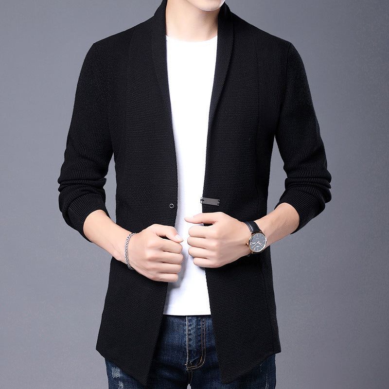 Herren Langarm Strickjacke mit modernem Schalkragen und asymmetrischem Saum ModeGeist