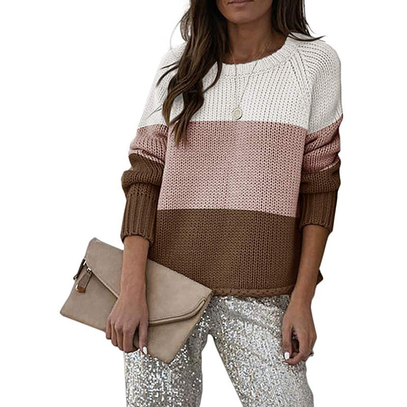 ModeGeist | Zweifarbiger Strickpullover mit Blockmuster Acryl Lässig und Komfortabel