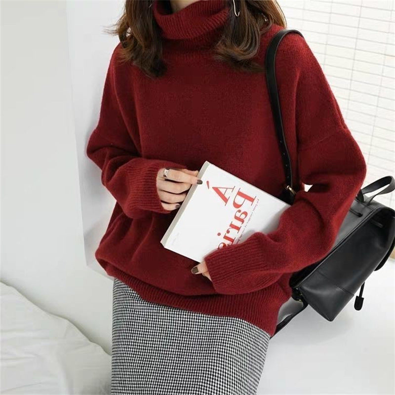 Damen Oversized Pullover mit hohem Kragen und Puffärmeln ModeGeist