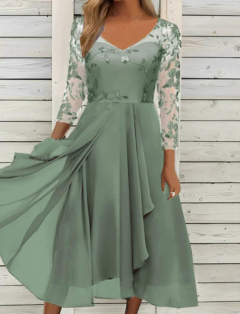 Asymmetrisches Abendkleid für Damen mit Spitzenärmeln und Blumenmuster von MODEGEIST