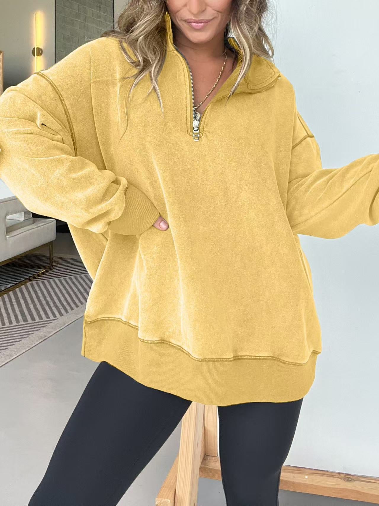 Damen Bequemer Fleece-Pullover mit halbem Reißverschluss ModeGeist