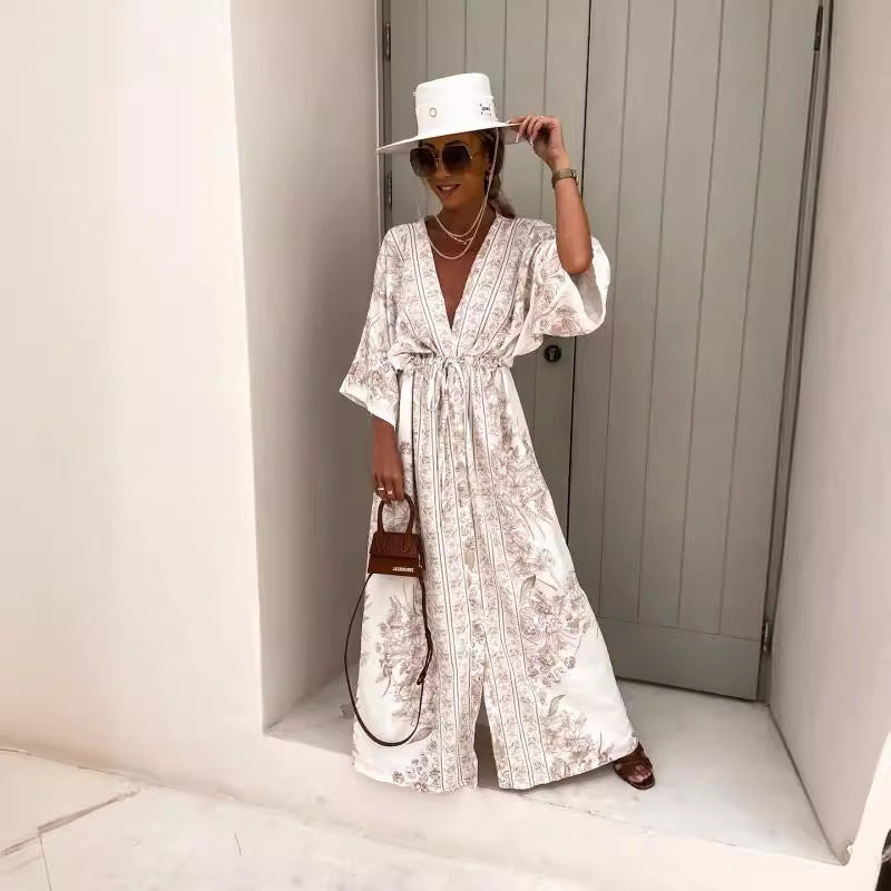 Eleganter Damen-Kaftan mit luftigem Schnitt, Blumenmuster und edlen Details von MODEGEIST