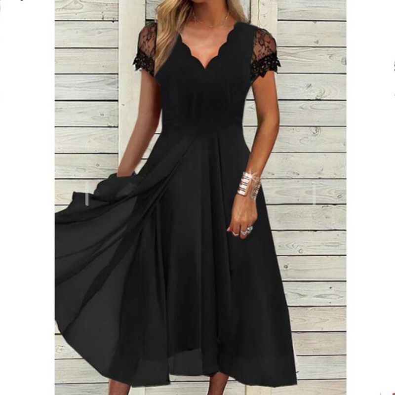 Elegantes Cocktailkleid für Damen mit Spitzenärmeln und A-Linie von MODEGEIST