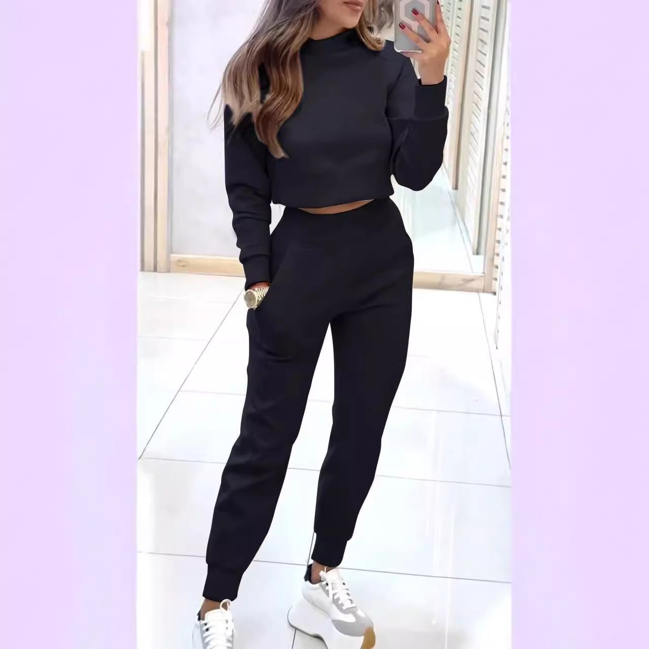 Damen Sportliches Loungewear-Set mit modischem Cropped-Oberteil und bequemen Jogginghosen ModeGeist