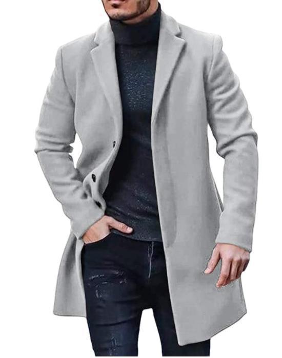 Herren eleganter länger geschnittener Wollmantel mit klassischen Revers ModeGeist