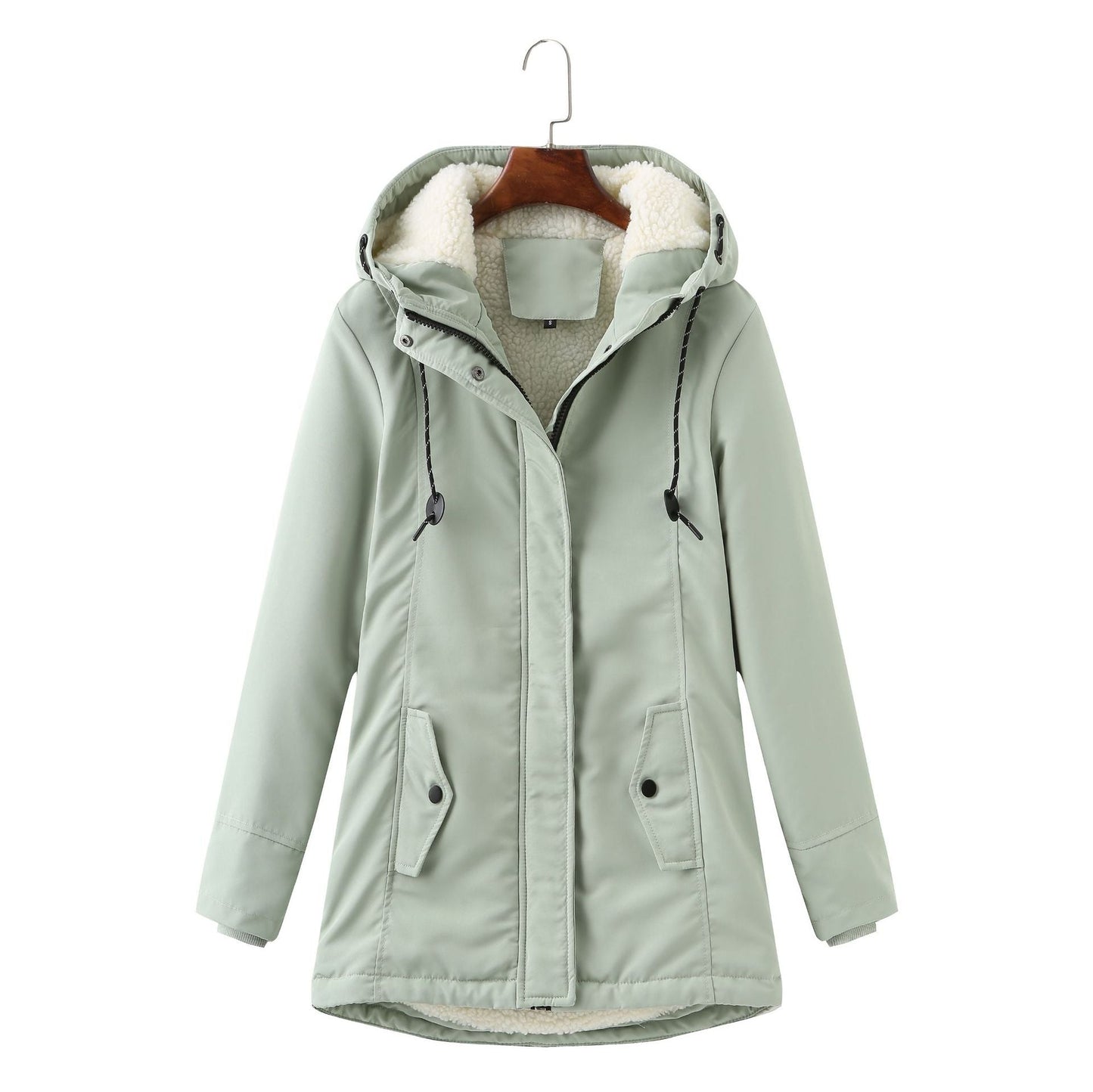 Damen warme Fleecegefütterte Parka-Jacke mit verstellbarem Taillenzug ModeGeist