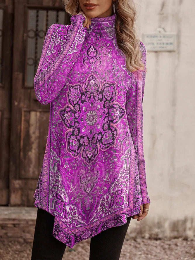 Damen Tunika mit floralem Design und hohem Kragen ModeGeist