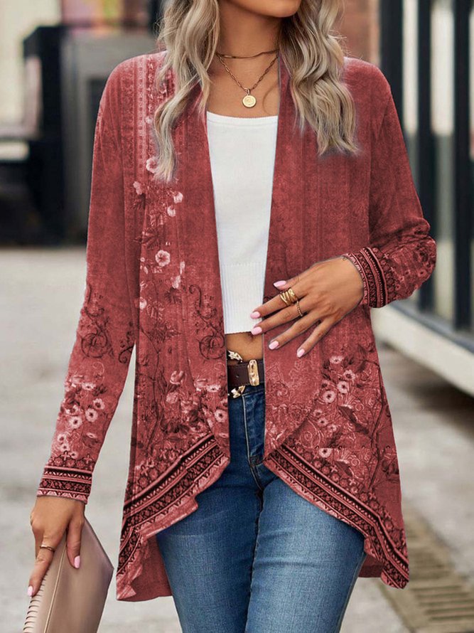 Damen Offene Longjacke mit floralem Design ModeGeist