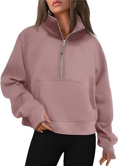 Damen kuscheliger Half-Zip Pullover mit Kapuze und Kängurutasche ModeGeist