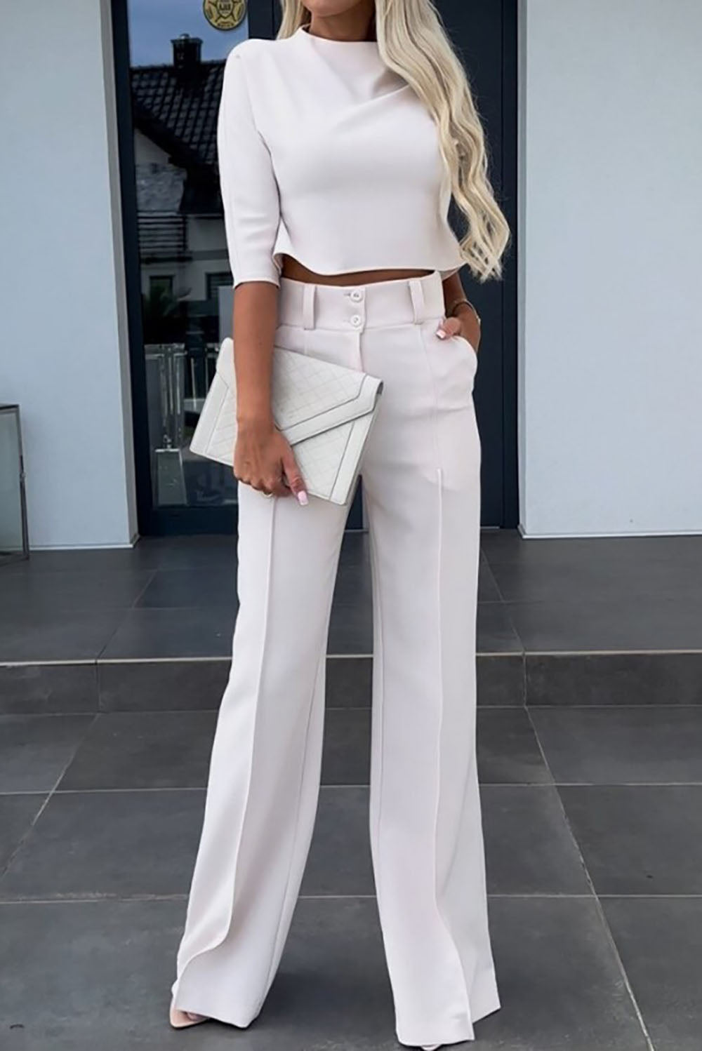 ModeGeist | Ärmel Pullover Weitbeinige Hosen Geschäftliche Freizeit Outfits Satz