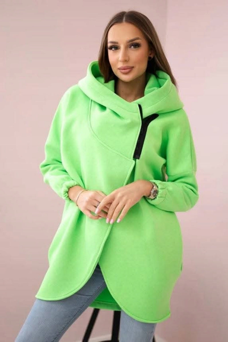 ModeGeist | Asymmetrische Reißverschluss Kapuzenfleece Sweatjacke