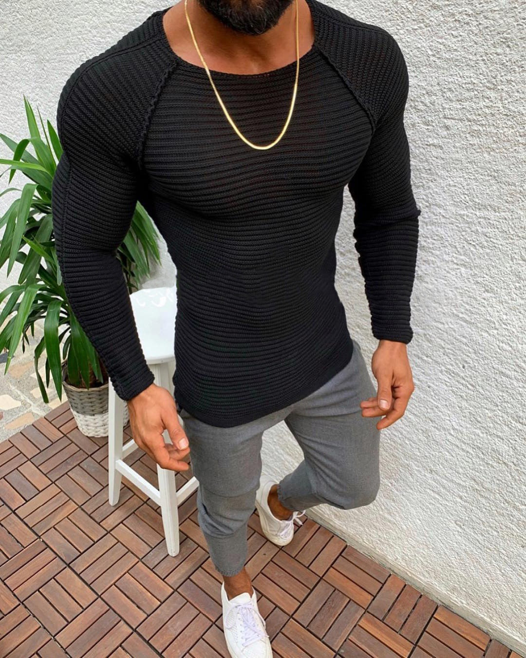 Herren stylisches gestreiftes Langarmshirt ModeGeist