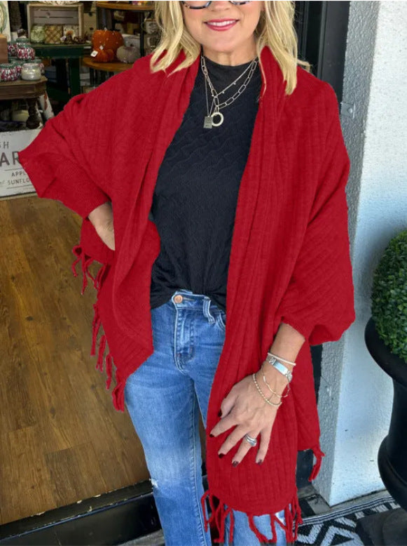 Damen vielseitiger Poncho mit Fransen ModeGeist