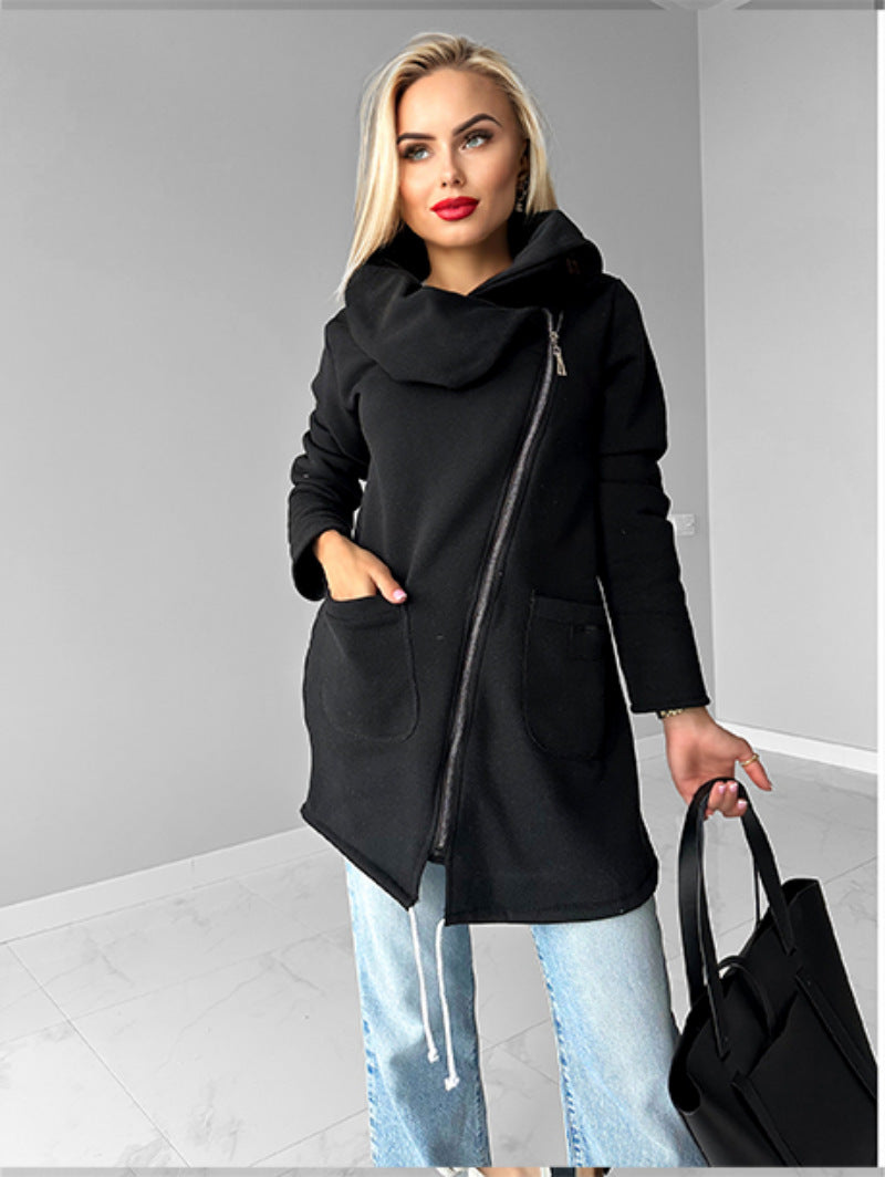 ModeGeist | Reißverschluss Revers Mid Length Fleece Sweatshirt Jacke