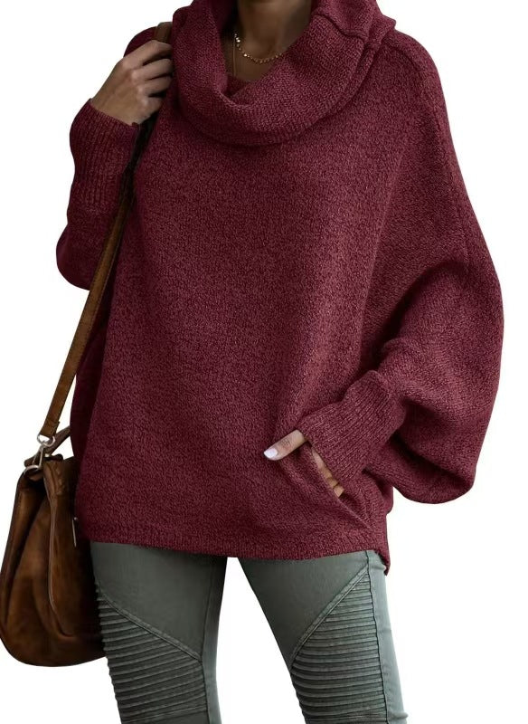Damen lässiger Strickpullover mit weichem Stehkragen und weit geschnittenen Ärmeln ModeGeist