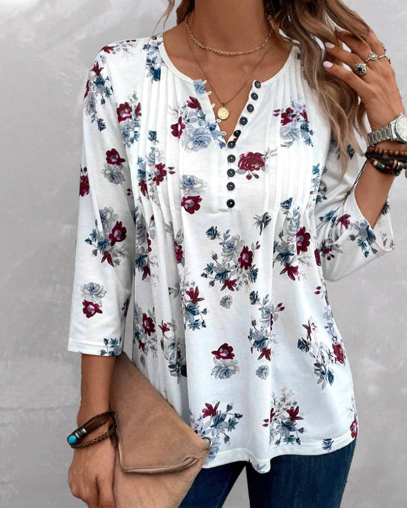 Blouse mit floralen Details und Knopfleiste von MODEGEIST