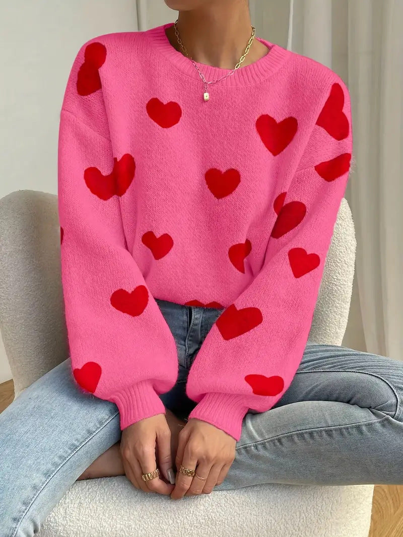 Damen Strickpullover mit auffälligem Herzdesign und lässigem Schnitt ModeGeist