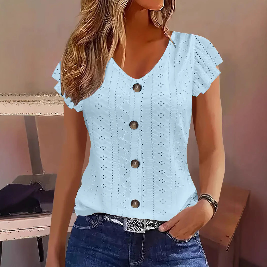 Damen Bluse mit Rüschendetails und Knopfverschluss ModeGeist