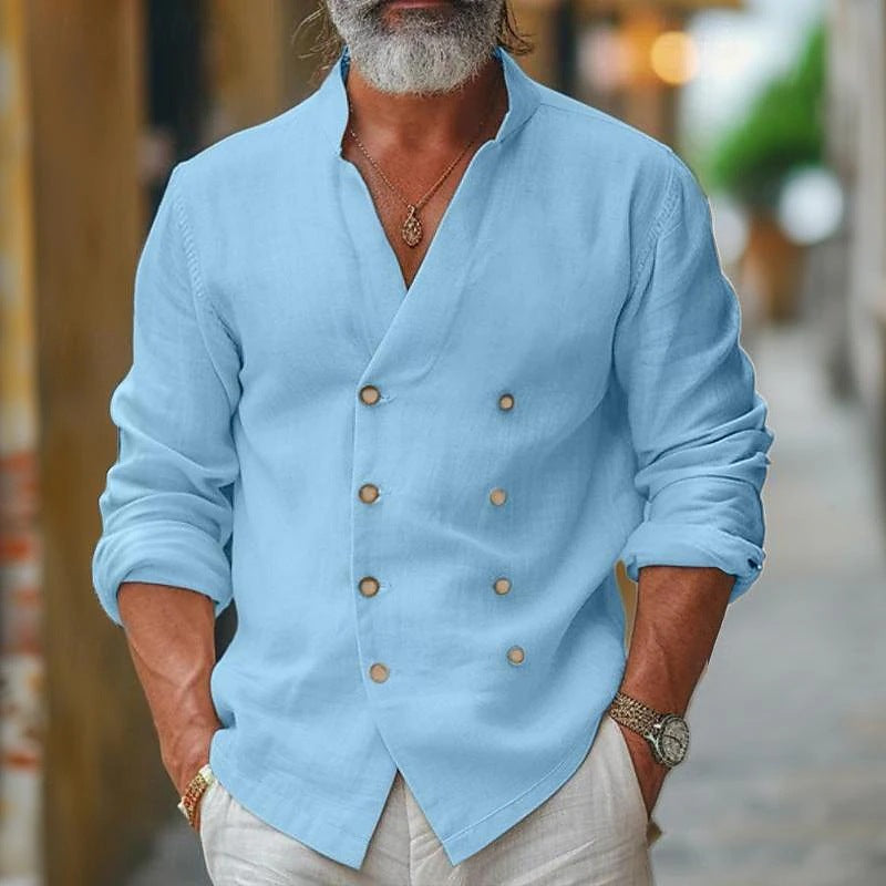 Herren elegantes Leinenhemd mit doppelter Knopfleiste ModeGeist