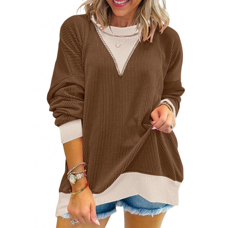 Damen lässiger Pullover aus strukturiertem Material mit V-Ausschnitt ModeGeist