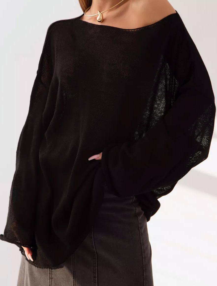 Damen luftiger Oversize-Strickpullover mit weitem Schnitt und transparentem Gewebe ModeGeist