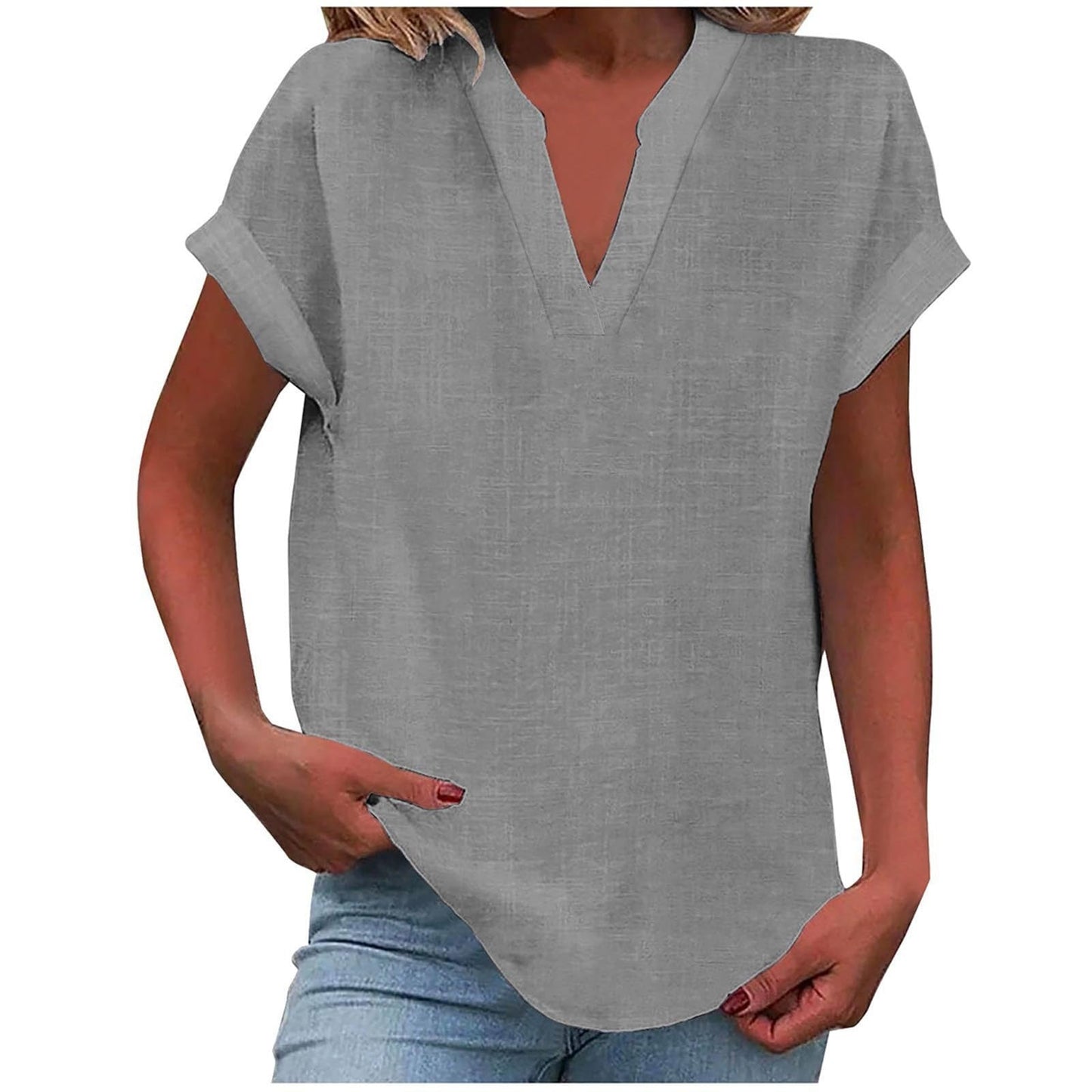 MODEGEIST Damen V-Ausschnitt Bluse Relaxed Fit Leichter Stoff Weiß