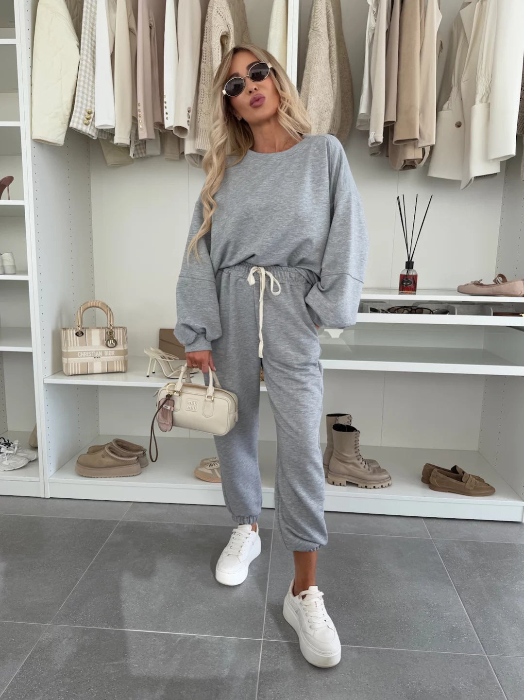 Damen Sportlicher Loungewear-Anzug mit elastischen Bündchen und weitem Schnitt ModeGeist