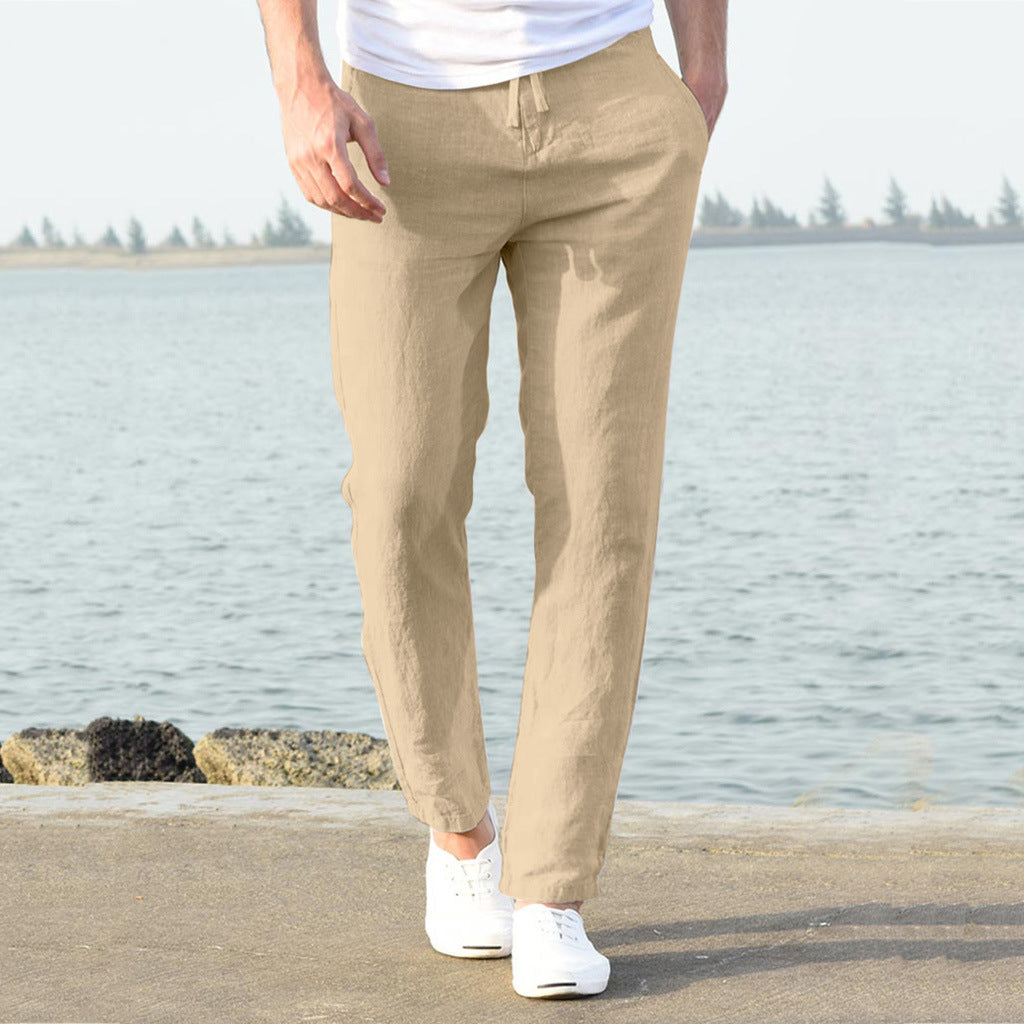 Herren lässige Leinenhose mit elastischem Bund und seitlichen Taschen ModeGeist