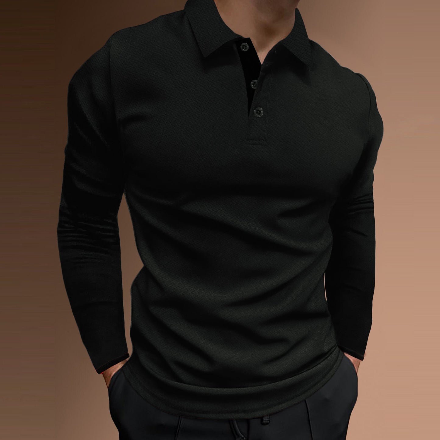 Herren elegantes Langarm-Polohemd mit strukturiertem Gewebe ModeGeist