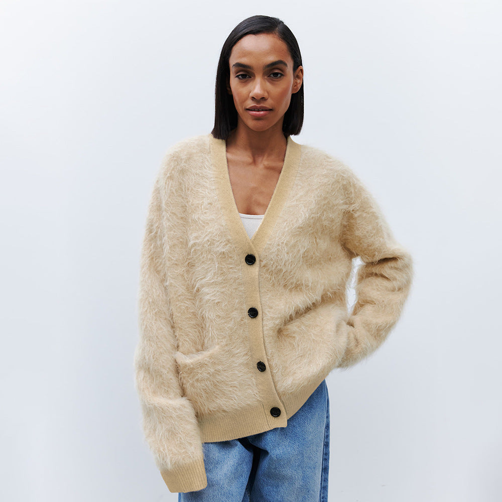 Damen Weicher Cardigan aus Mohair mit Knöpfen ModeGeist