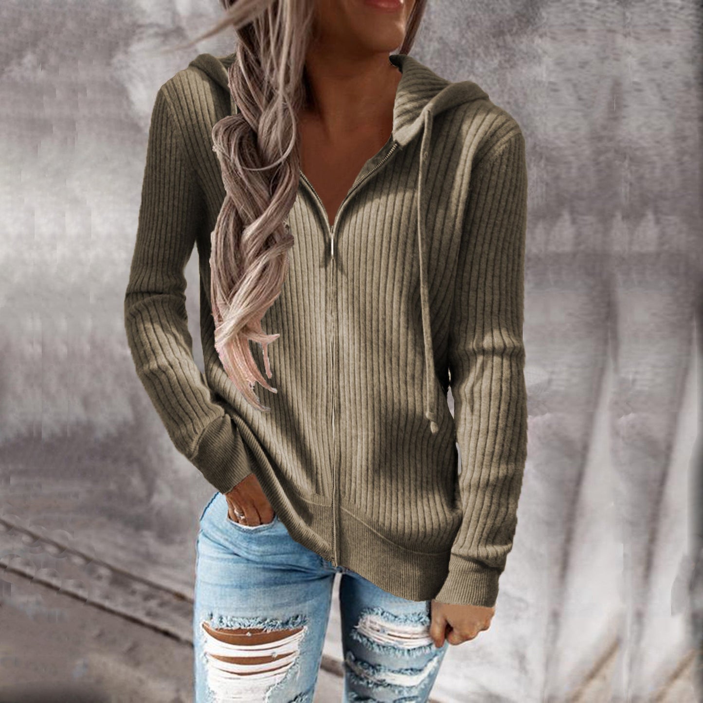 Damen Kapuzenjacke aus strukturiertem Material mit praktischen Taschen ModeGeist