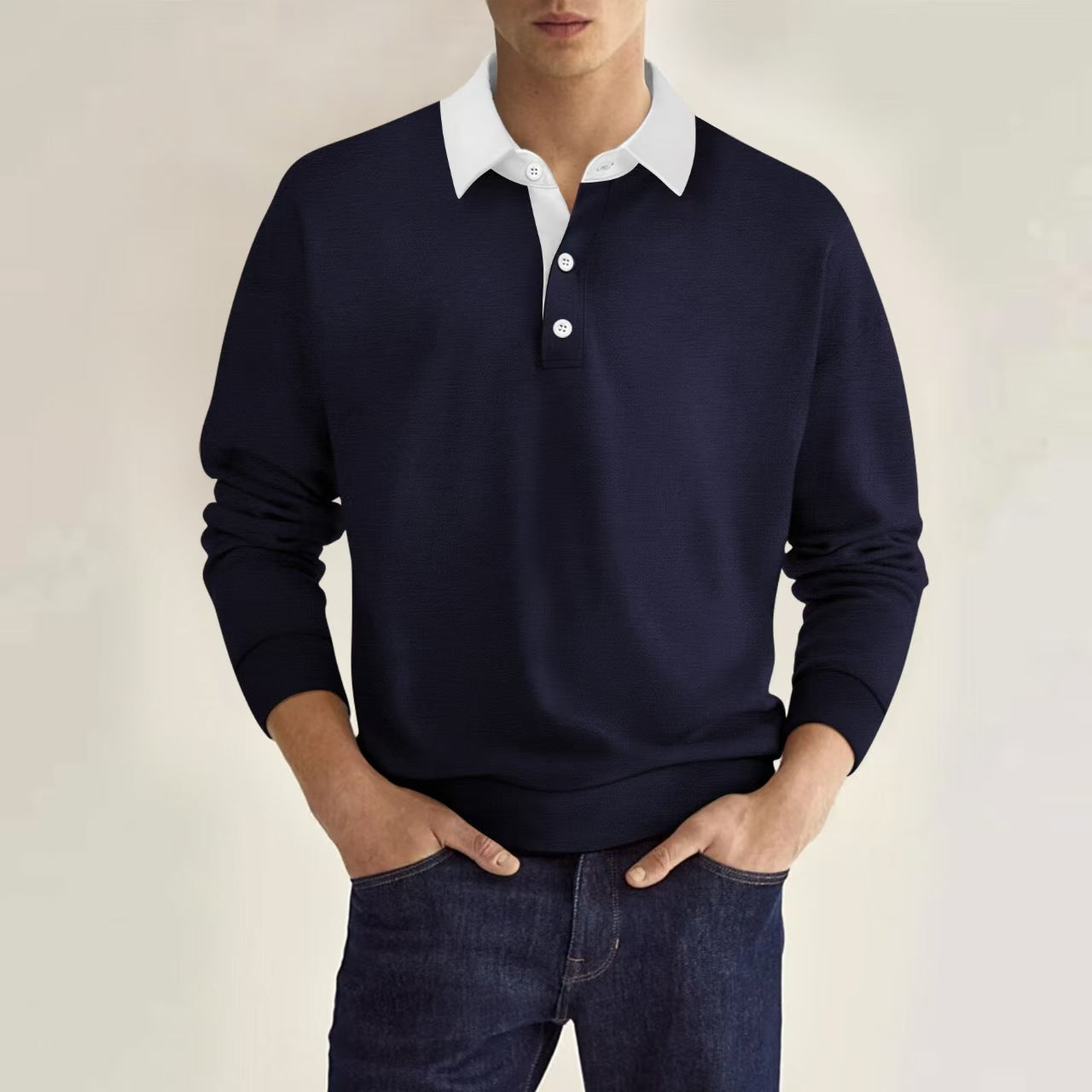Herren eleganter Polopullover mit Knopfleiste und Kontrastkragen ModeGeist