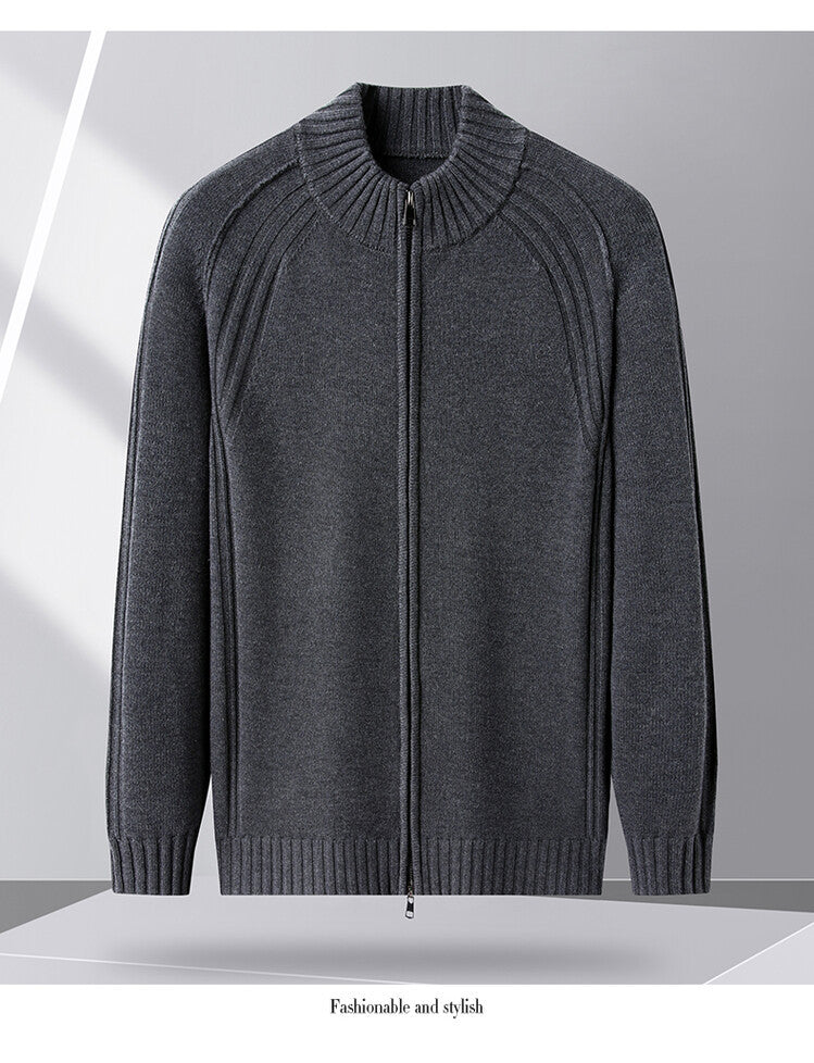 Herren Strickjacke mit Reißverschluss und hohen Kragen ModeGeist